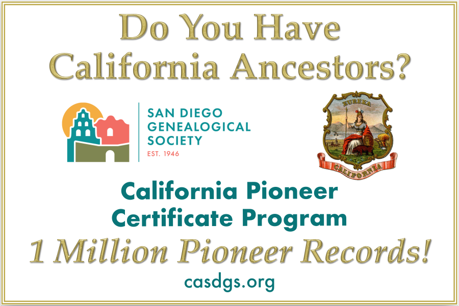 SDGS2020's tweet photo. Researching in California? Please attend the SDGS FREE  California Pioneer Workshop!

March 24, 2026 at 7pm (PST) on Zoom
Hosted by: Colin Whitney

We hope to see you there!

For details &amp; to register visit us at:

https://t.co/KaO4D2eKAv https://t.co/WcHGjpB0m9