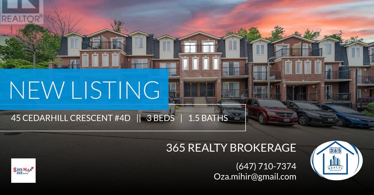 365rltybroker's tweet photo. 📍 New Listing 📍 Take a look at this fantastic new property that just hit the market located at 45 Cedarhill Crescent #4d in Kitchener. Reach out here or at (647) 710-7374 for more information https://t.co/aa7u7g1zzq https://t.co/q2Dei2Xe8k