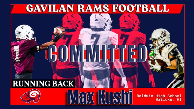 Joffre74's tweet photo. We are excited to welcome running back Max Kushi from Hawaii to the Ram family. #buildingthefoundation #RamFam #Gavilancollege #GavilanRams https://t.co/a7q4xUESOs