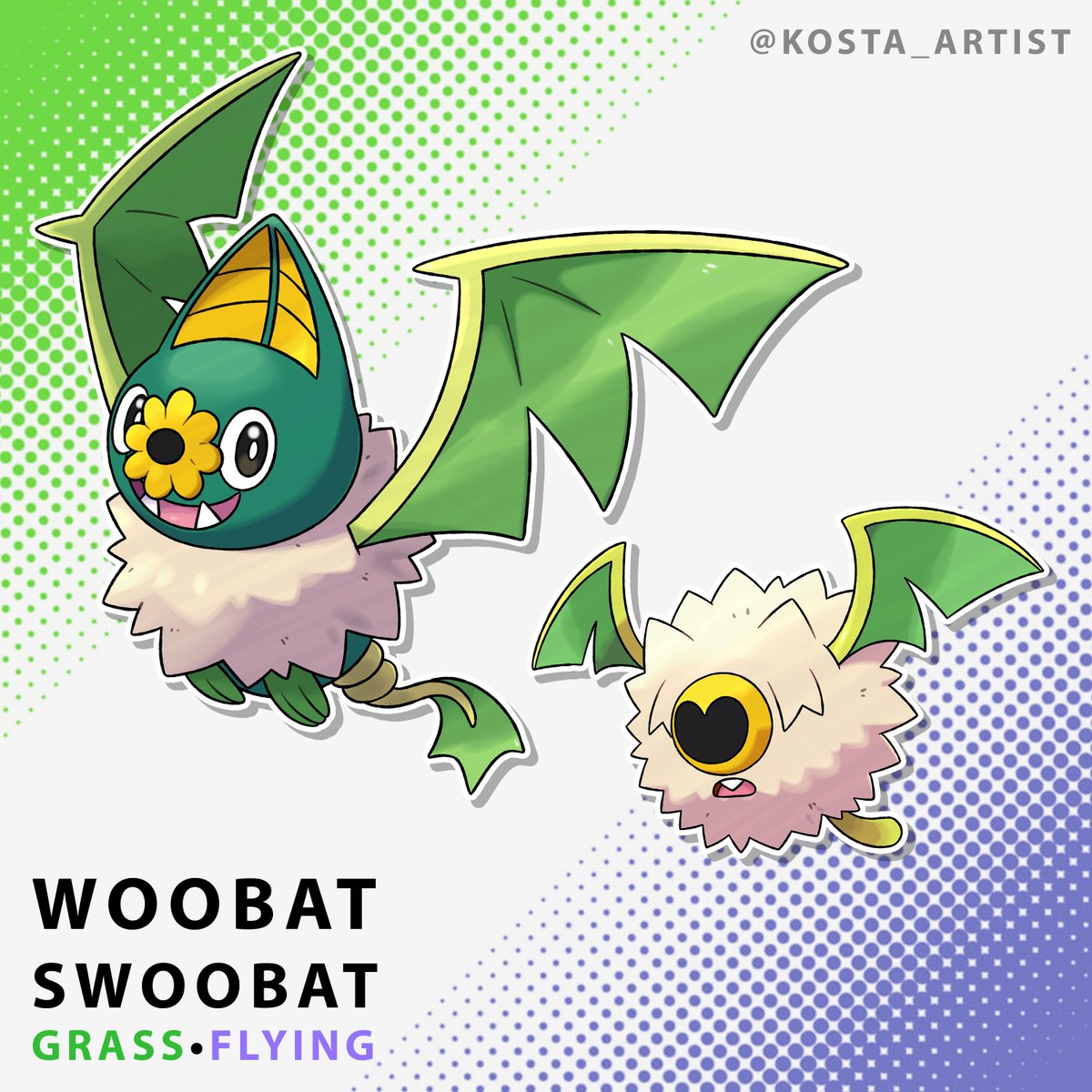 Woobat e Swoobat (Grass/Flying) - Comissão