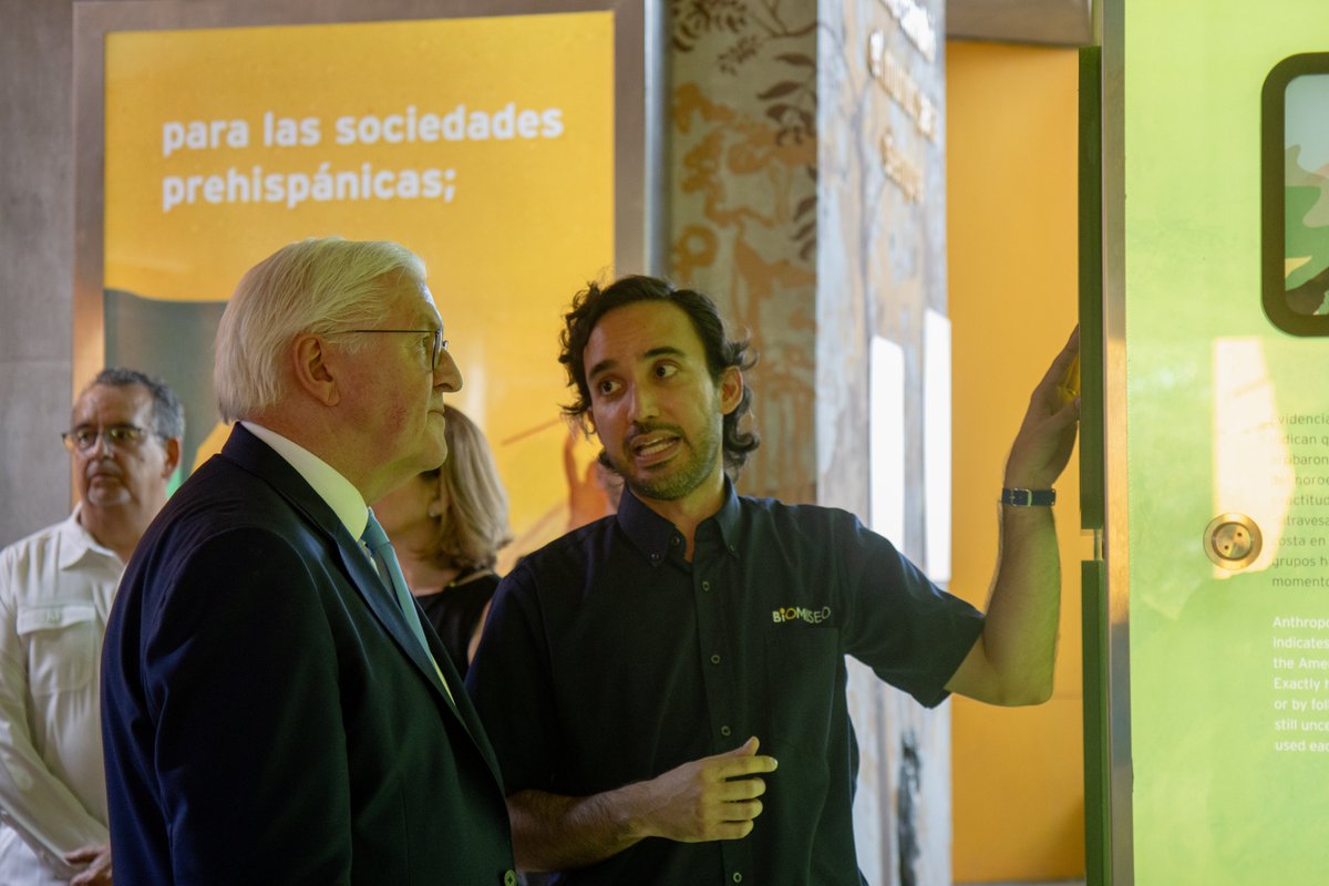biomuseo's tweet photo. Recibimos al Presidente de Alemania Franz-Walter Steinmeier junto al Ministro de Ambiente y Futuro Forestal iniciando una cooperación a la conservación de árboles nativos en Panamá 🌳
La visita cerró sembrando una Ceiba pentandra, clave para los bosques y hogar del águila harpía https://t.co/szFK0Wh8w1