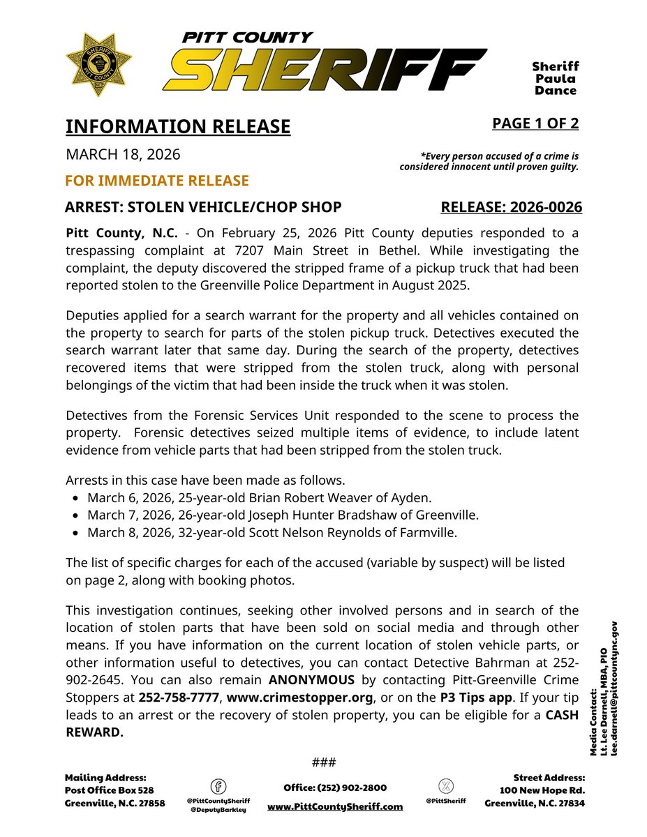 Pitt County Sheriff's Office, N.C. tweet media