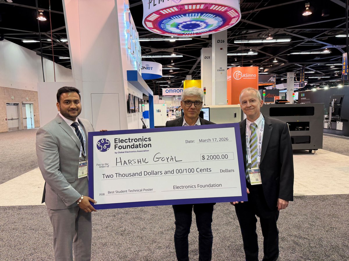Congrats to Harshil Goyal of Auburn University on winning Best Student Poster! His research on thermal cycling reliability highlights the future of electronics innovation. Also serving as Chapter President—an impressive leader on &amp; off campus!

#STEM #Electronics #StudentSuccess