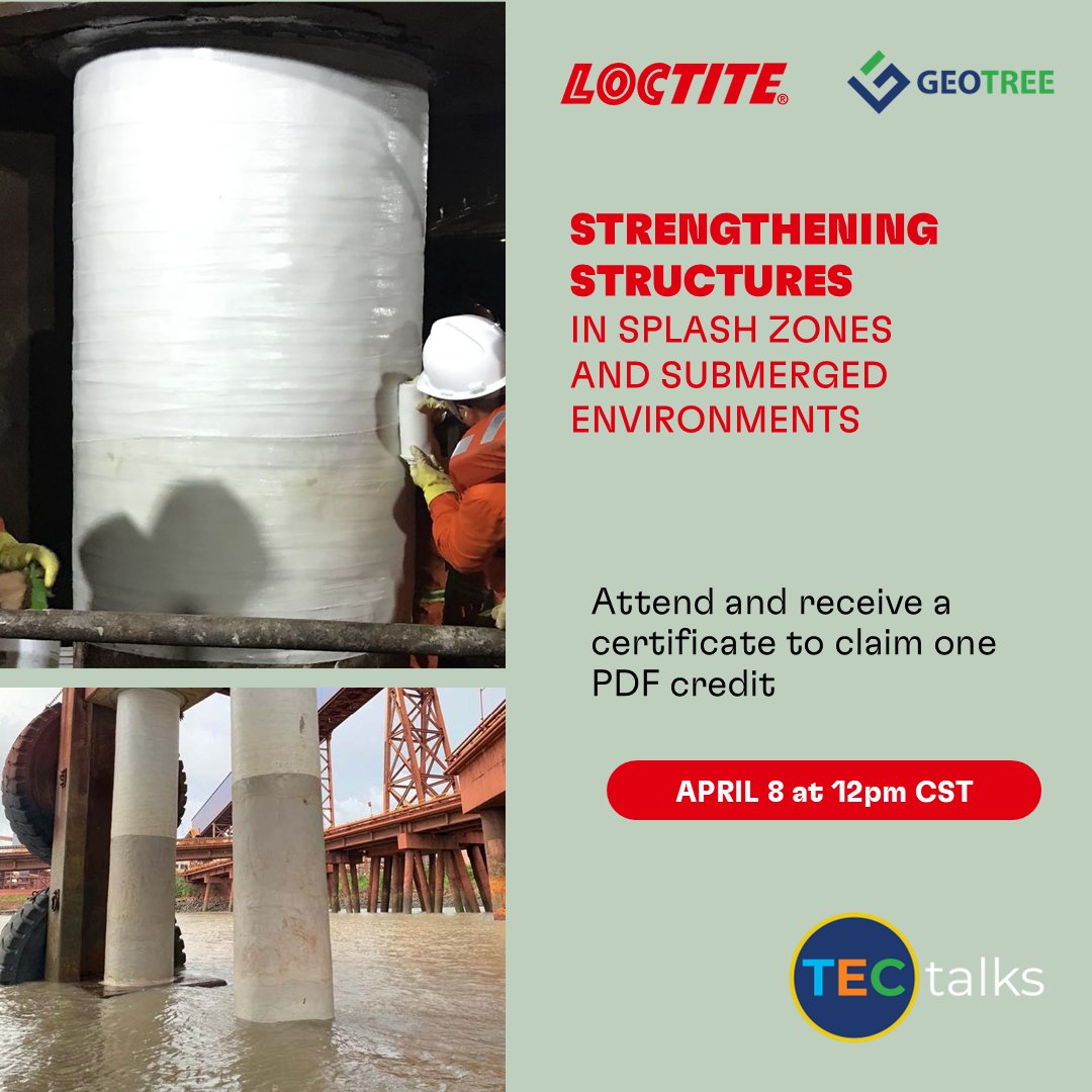 geotreesolution's tweet photo. We're excited to be covering a different topic at our next GeoTree TEC talk.

'Structural Strengthening in Splash Zones and Submerged Environments'

Register here: https://t.co/jBP1dz8Z25 https://t.co/Ho1JdZu08V