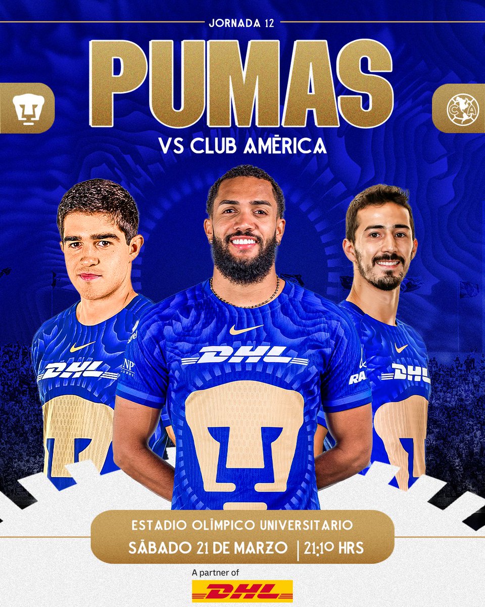 Disputaremos el clásico capitalino con #GarraYEntrega desde el primer minuto 👊

<a href="/DHLMex/">DHL México</a> trae para ti la información del partido 👇

🆚 | <a href="/ClubAmerica/">Club América</a> 
🏟️ | E.O.U
🕰️ | 21:10
📅 | Sábado 21 de marzo
📺 | Canal 5 TUDN y ViX

#UnidosPorLaHistoria
