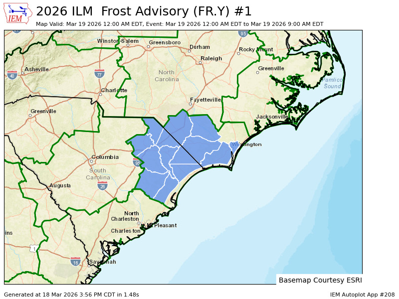 ILM issues Frost Advisory valid at Mar 19, 12:00 AM EDT till Mar 19, 9:00 AM EDT mesonet.agron.iastate.edu/vtec/f/2026-O-…