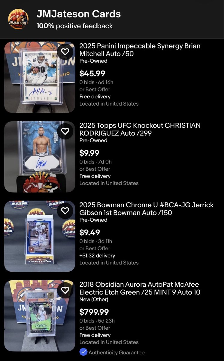 JmjatesonCards's tweet photo. Checkout JMJateson Cards on EBay or take a look at the pics below and message me with some offers here on X.
Over 500 listings and adding new stuff daily !
🔴 https://t.co/rnlJYc0TFb
🔴 paypal or Venmo g&s
🔴 follow @Jmjateson
#TBBCrew #TBBreposts #numberedauto #panini #donruss #topps #MLB #UFC #rpa #WednesdayTradingCards #TradingCommunity #TradingCards #NFL #sales #buy #sell #trade #iso #topps #triplebangerbreaks #whodoyoucollect #tradingcards #thehobby #TBBGold #JMJatesonCards