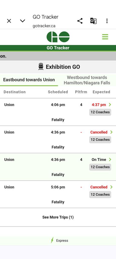 Dear <a href="/GOtransit/">GO Transit</a> , how are we supposed to read these confusing updates? How can the train be both cancelled and on time? #GOTransit