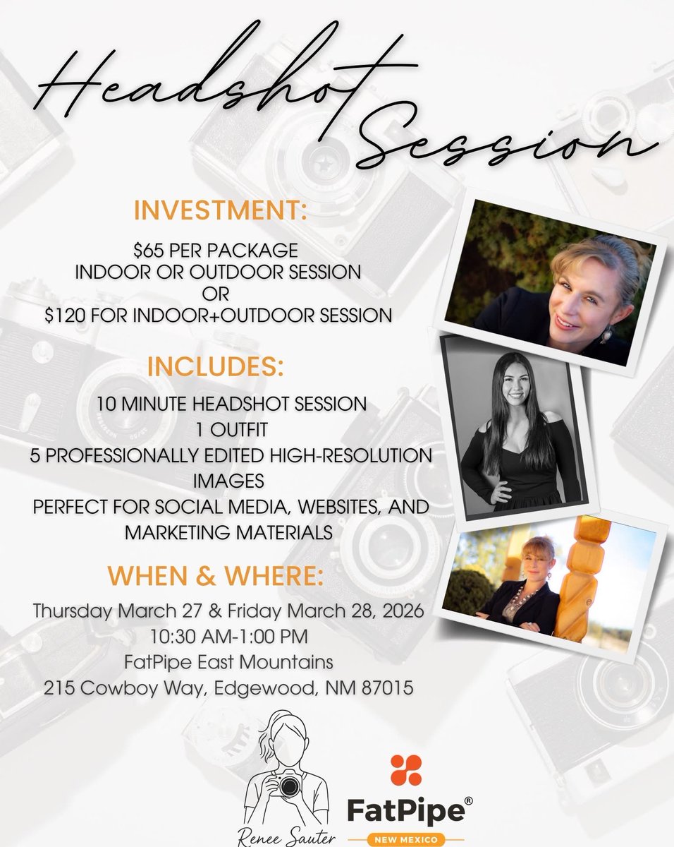 We’re 9 days away from headshot sessions at FatPipe East Mountains 📸 Don’t miss your chance to update your headshot!