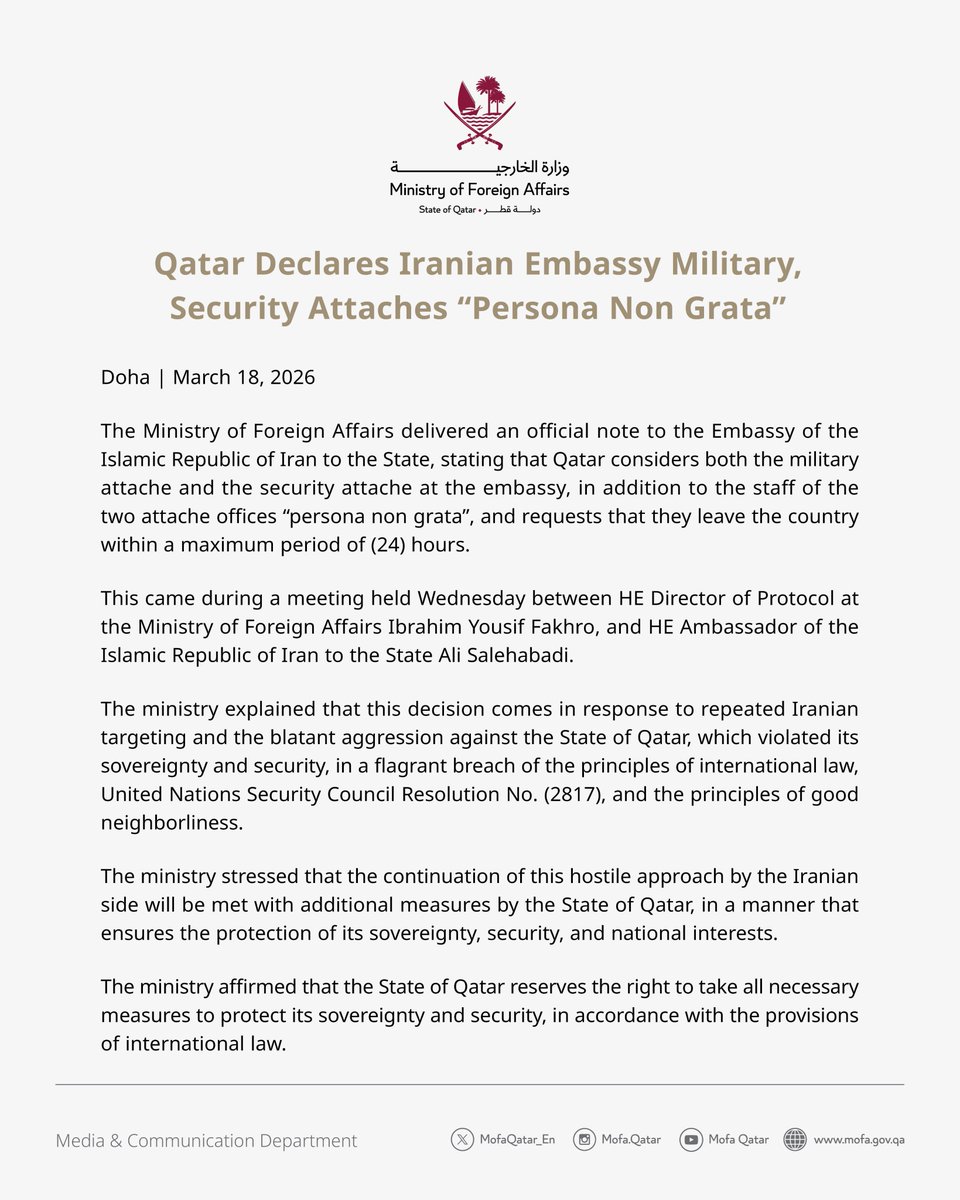 Ministry of Foreign Affairs - Qatar tweet media