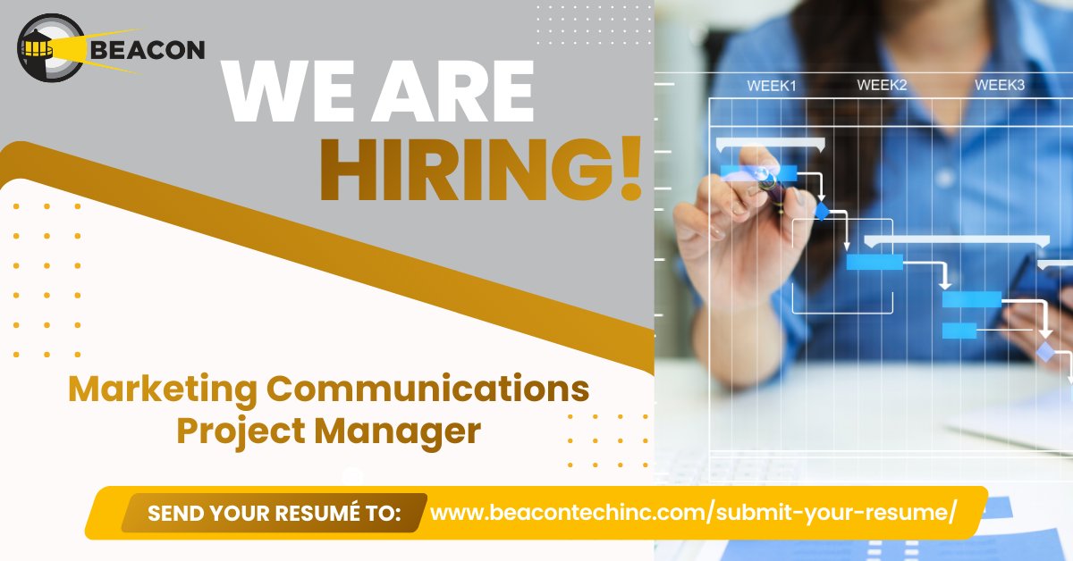 Explore this new role to see if it's the right fit for you. 
Marketing Communications Project Manager: beacontechinc.com/careers/market…
All roles: beacontechinc.com/careers/
#beacontechnologies #hiring #projectmanager