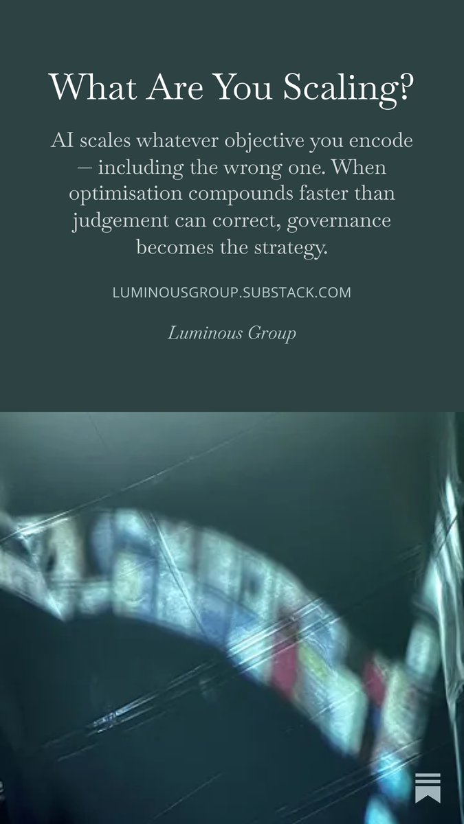 bartonfriedland's tweet photo. "The most dangerous drift looks like success: continued efficiency applied to yesterday's assumptions."

If you're deploying AI at scale, this is the question underneath all the other questions.

https://t.co/J5JosZYhIW https://t.co/9hYkbOEA1c