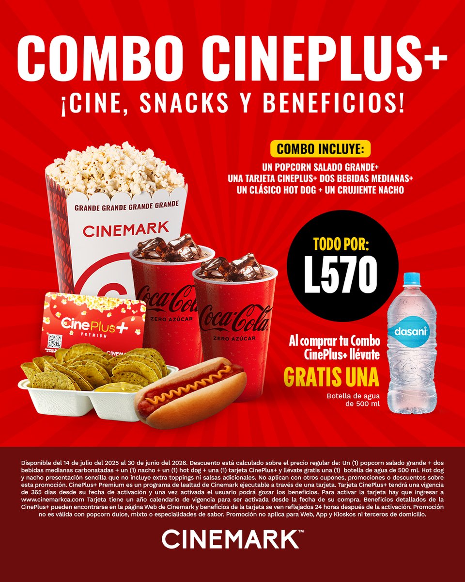 ¡Nuevo nivel de Cinemark desbloqueado! 🍿 El #ComboCinePlus+ sigue disponible en la #Dulcería Cinemark, para que disfrutes con tus películas favoritas. ¿Qué estás esperando? 🍿😍