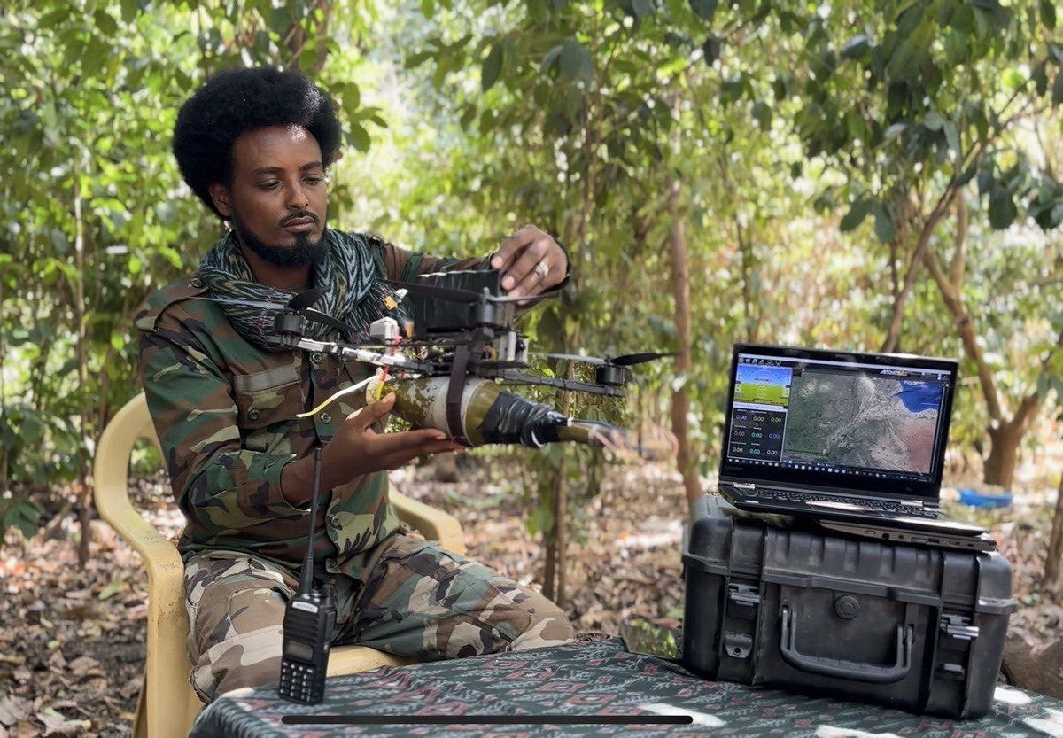 HammerOfWar5's tweet photo. Ethiopia 🇪🇹: Pictures showing a Fano fighter with a FPV drone. https://t.co/DzHRuWEYve