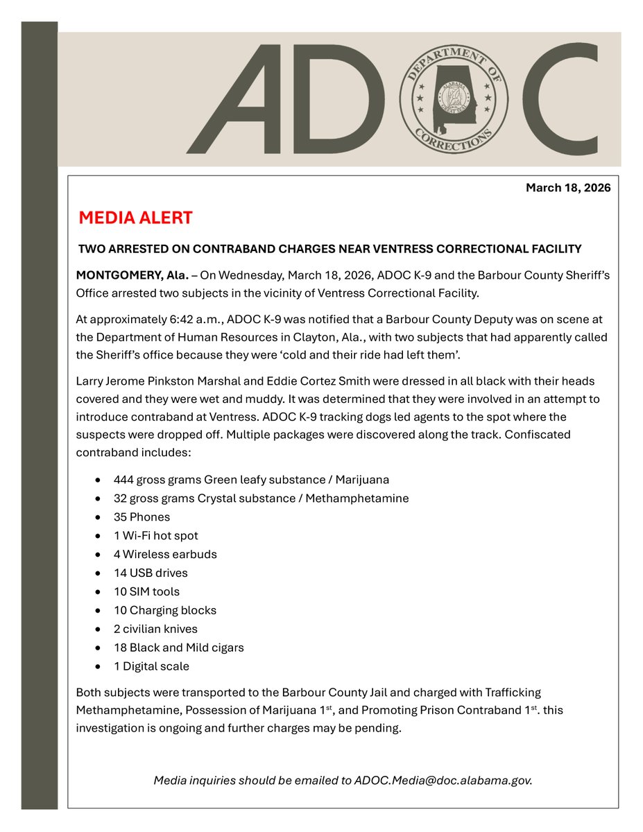 Alabama Department of Corrections tweet media