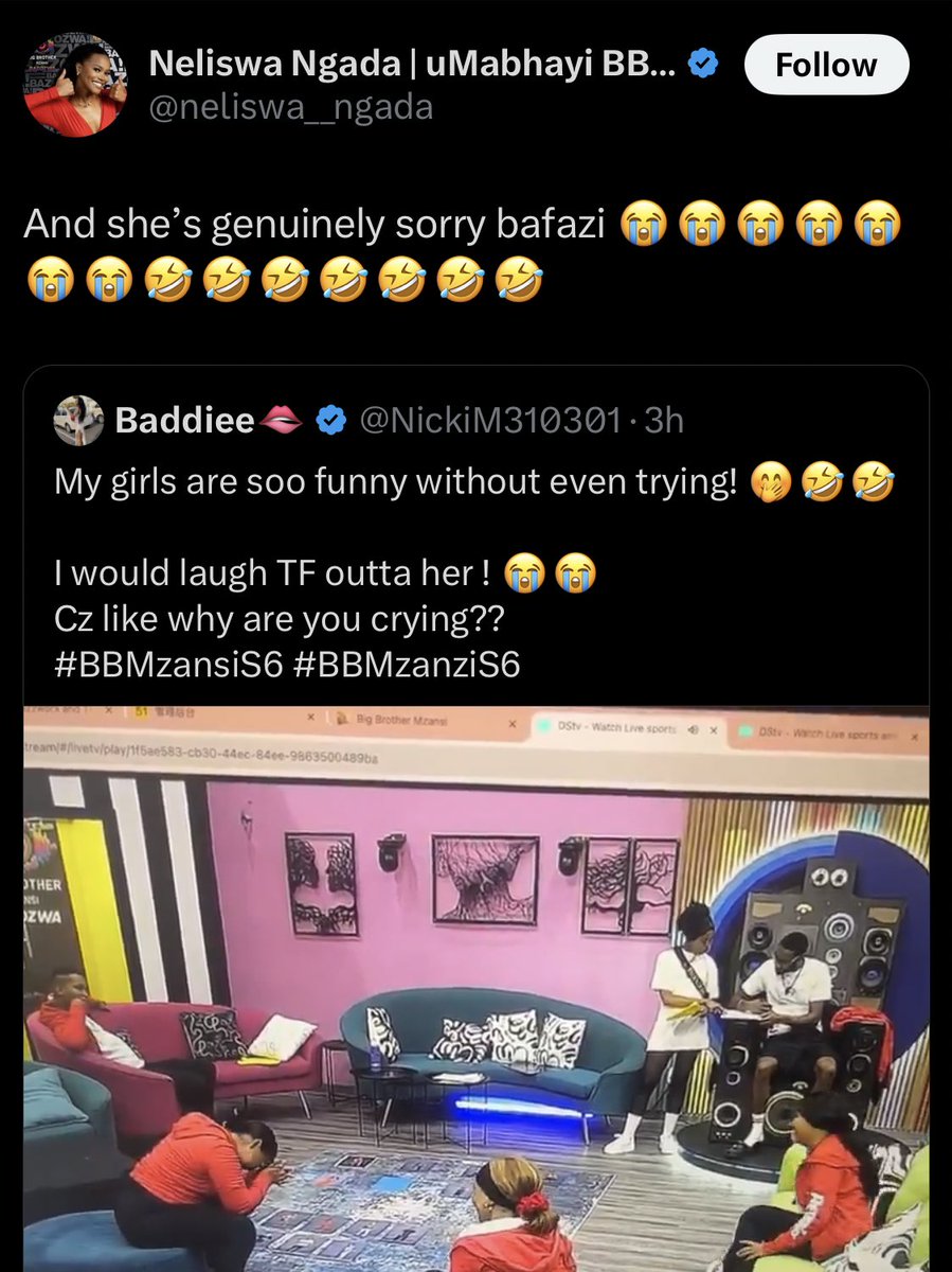 nthabsss_'s tweet photo. this girl and triangulating?? 
she didn’t learn the first time? she forgets why she she’s at home rn. her comment and being sarcastic, we know she doesn’t like thandeka, but this is sickening. 🚮🚮
#BBMzansi #BBMzansiS6 https://t.co/anxzja6Oqb