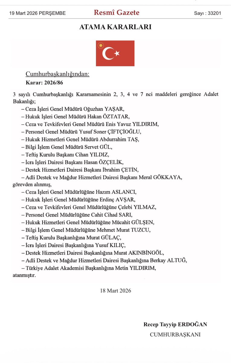 edipuzen's tweet photo. Adalet Bakanlığı’nda çok sayıda Genel Müdür görevden alındı https://t.co/MwRloiKjos