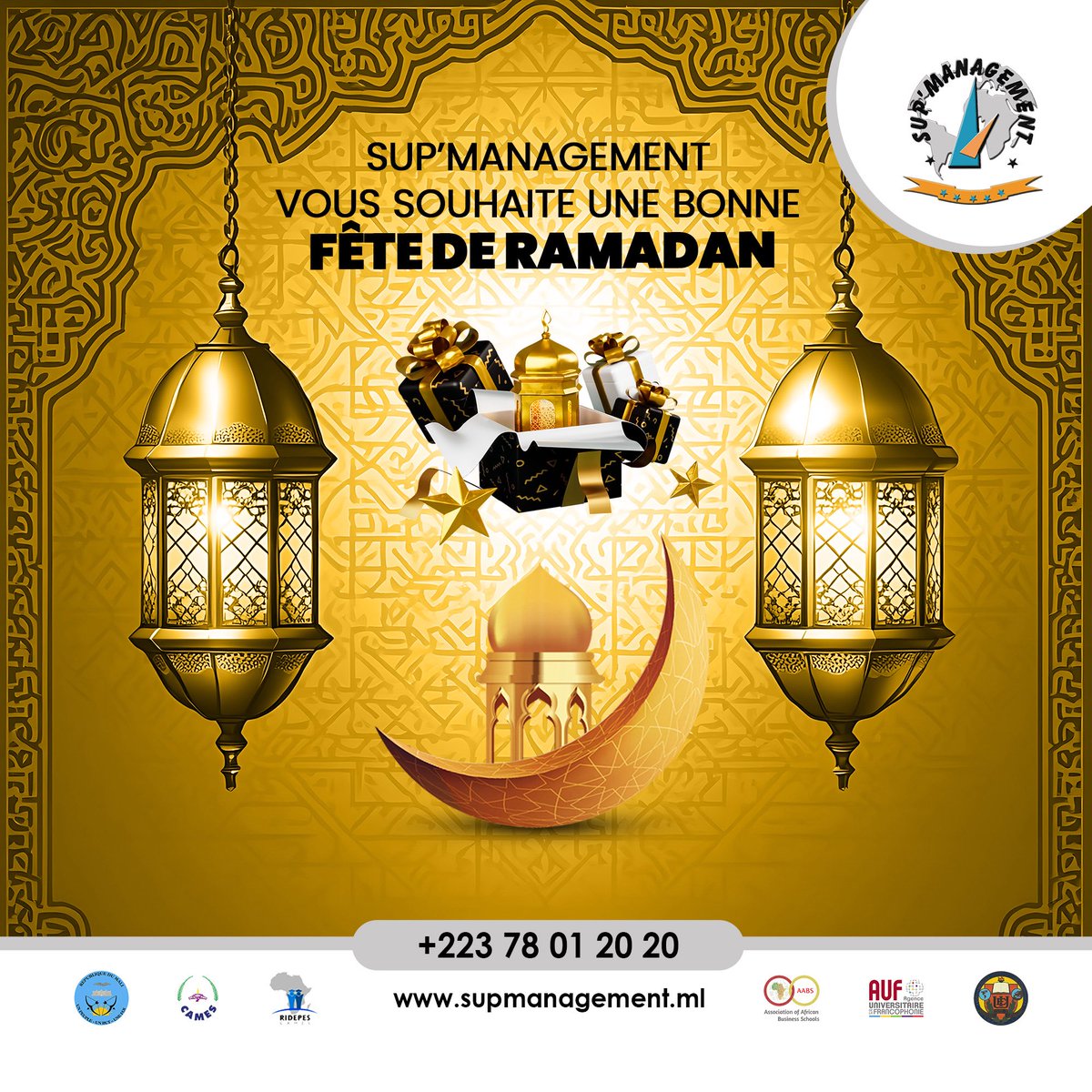 supmali's tweet photo. Sup’Management vous souhaite une fête de Ramadan. 

Que nos jeûnes trouvent leur récompense,
que nos prières portent leurs fruits,
et que la paix s’installe durablement dans nos vies.

Eid Moubarak. 🤍 

#EidMoubarak #Ramadan2026 #FêteDuRamadan #SupManagement #FoiEtPartage https://t.co/XAtLiSFsRg
