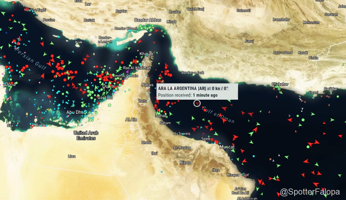 ⚠️ El destructor de la clase Meko 360 ARA La Argentina ya navega en las aguas del golfo de Omán rumbo al estrecho de Ormuz.

⚓️ #SpotterFalopa