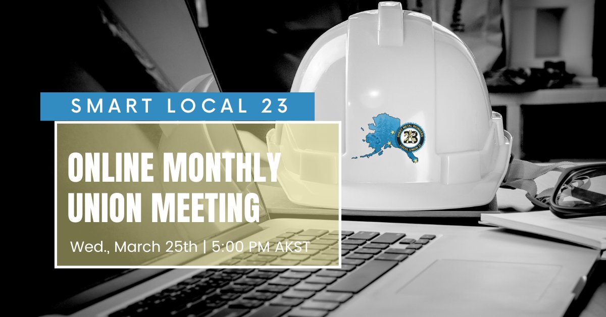 smartlocal23's tweet photo. Our upcoming March Member Meeting is available through Zoom and will also be held on Wednesday, March 25th, from 5:00 PM to 6:00 PM AKST.

https://t.co/qwcLrqVENU

#sheetmetal #anchorage #fairbanks #ketchikan #alaska #smartunion #smartnwrc #smartlocal23 #smw23 #aklocal23 https://t.co/Mliu9MRhOd