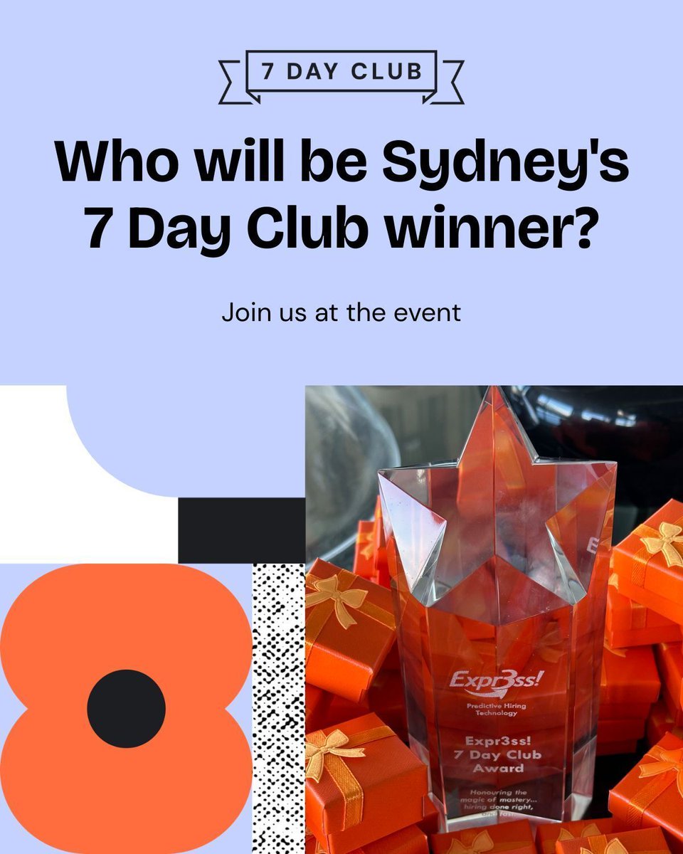 Sydney… are you ready? We are 7 Days out from our 7 Day Club Awards - Hire Tea event✨️ 
The 7 Day Club Awards is next Thursday, 26 March in Sydney overlooking the harbour bridge and we are bringing the energy 🥳 7️⃣ 🤩  One standout fast hirer will take home the 7 Day Club 🏆