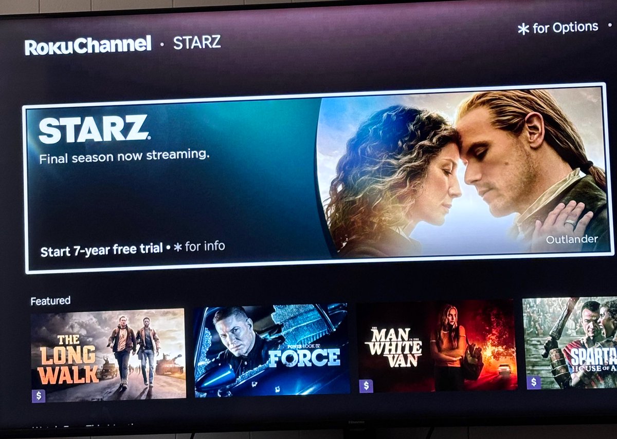 RMissal's tweet photo. @STARZ just wanted to let you know you guys are currently offering a 7-year free trial on Roku Channel. https://t.co/EePDoDkVhD