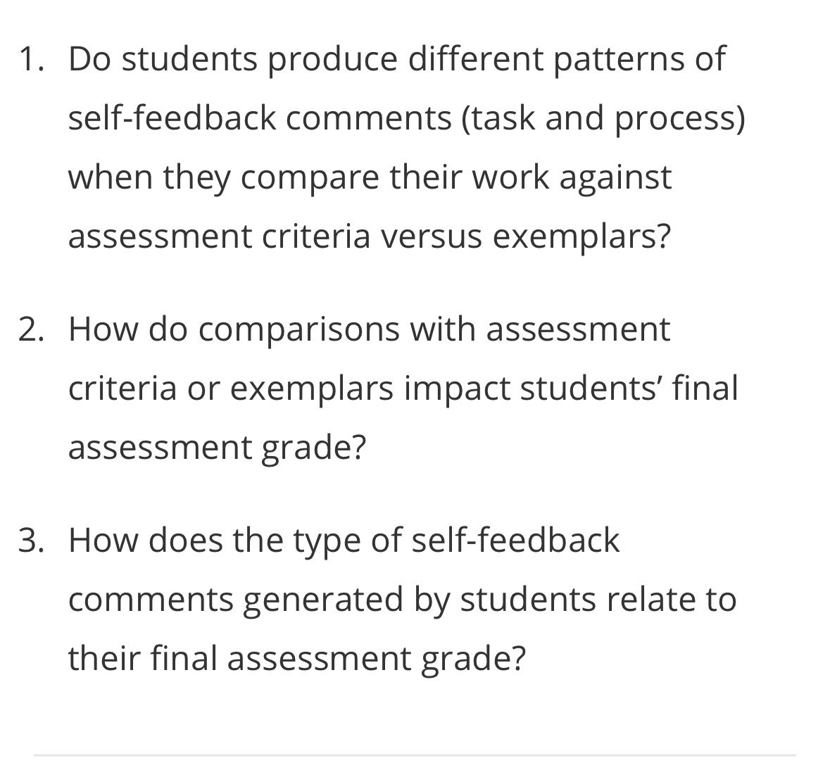bastrimbos's tweet photo. Interesting read: Do students generate better self-feedback by comparing their work against assessment criteria or exemplars? https://t.co/DrwZueVA0B

#explicitnessiskey https://t.co/LeyriNDioU