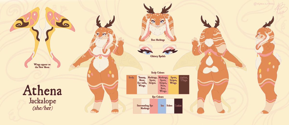durrmaxxing's tweet photo. WOOO! Ref sheet for my lovely Athena is all done <3 She was a premade I got at scotia from @HeadofMedusaArt this past feb, and now soon she will have a bodysuit (as soon as I can get the fur from overseas aaaaa)

Art by the lovely and amazing alpacascribbles on bsky <3 <3 <3 https://t.co/S2qZ36hI3j