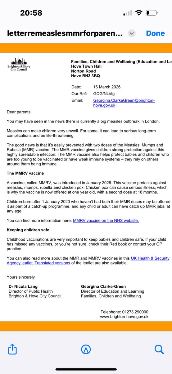 Received this from the school today!! Pushing the MMR Vaccine because of the ‘Outbreak’ of measles in London that we may have seen on the news! Not seen anything on the news! Must be a coincidence this has been sent out now!!