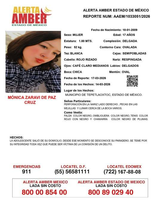 Fam_Unidas_AC's tweet photo. 🆘Menor sin localizar🆘
¿Hs visto a? MÓNICA ZARAVI P.C de 17 años #Desap el 14/03/26 en #Tepetlaoxtoc #Edomex #AlertaAmber @CapitalEdomex @edomexinforma_ @AztecaEdoMex @CPC_Edomex @FGR_EdoMex @Edomex @C5Edomex @edomexaldia @gina_serrano @PabloReinah @PabloHiriart @ERIKCAMACHOTV https://t.co/YGMpVJXgmf