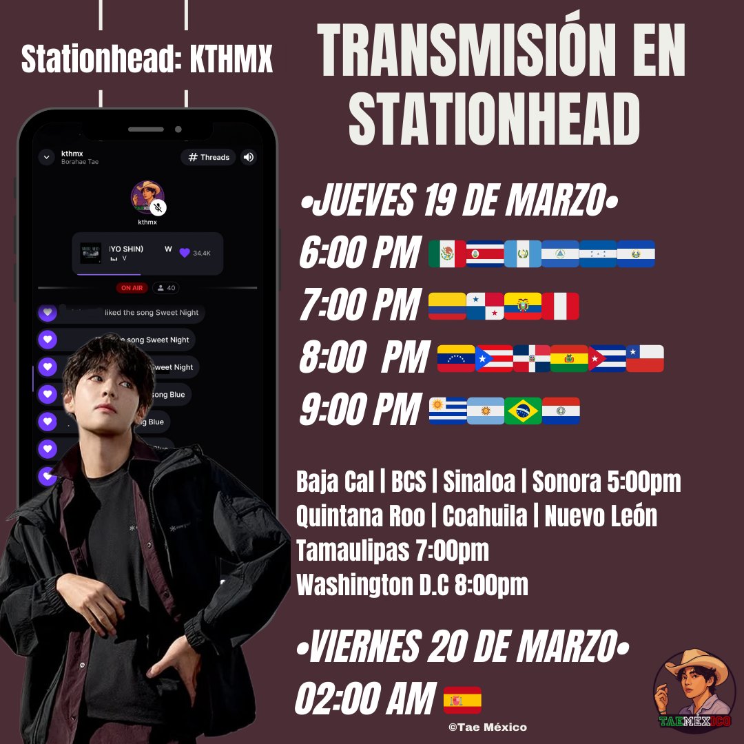 _taemexico's tweet photo. Nos vemos el día de mañana en stationhead a las 6:00pm🇲🇽 https://t.co/hOHuEQrj45