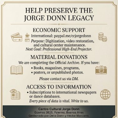 El arte de Jorge Donn es patrimonio universal. Como familia, digitalizamos su archivo inédito para que su luz no se apague. 🩰🏛️
​Tu apoyo es vital para esta misión cultural.
​🛡️ Dona aquí: paypal.me/LegadoJorgeDonn
​#JorgeDonn #Danza #Cultura #Bejart