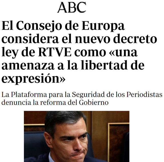 CCivicaCatalana's tweet photo. Europa advierte a Sánchez sobre su asalto a TVE, aprobado de manera vergonzosa mientras la DANA arrasaba Valencia. "Es una amenaza a la libertad de expresión."

Por si no lo ves en TVE o La Sexta. https://t.co/vwERpXLAmG