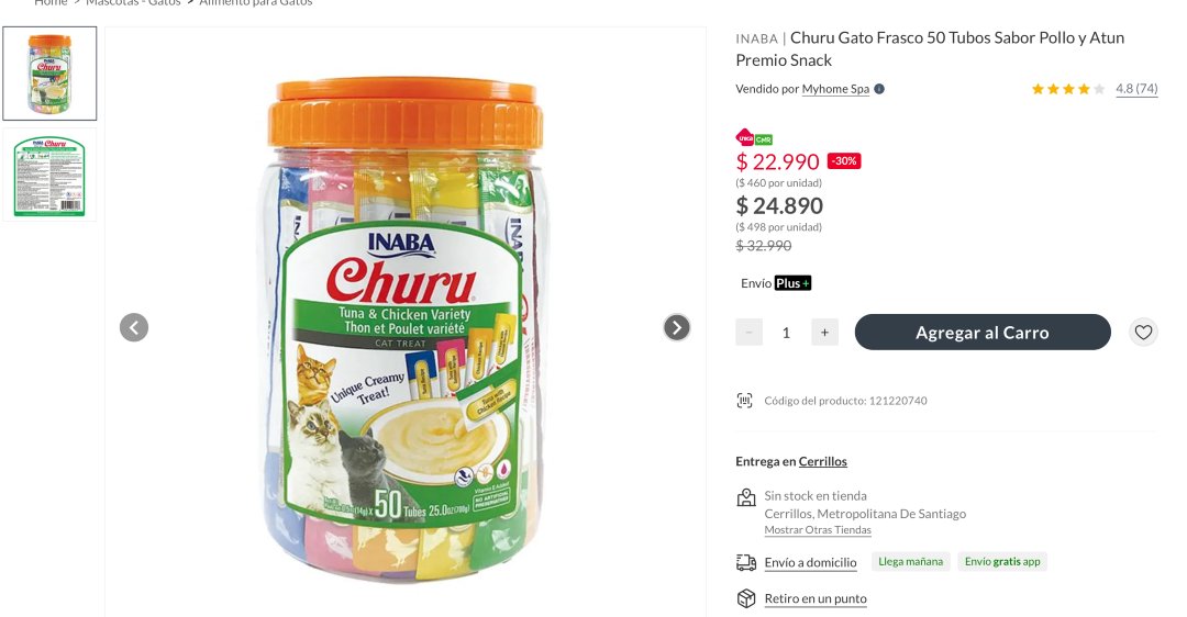 😻 El frasco de 50 Churus para gato queda a $22.990 con la CMR en Falabella.

🔗 descuentosrata.com/oferta/37887/c…