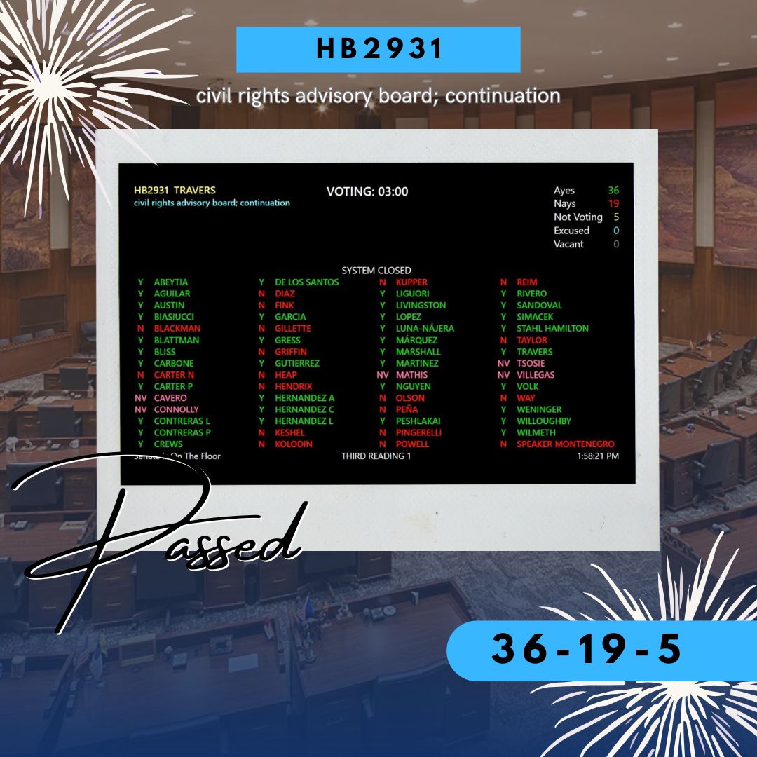 AZHouseDems's tweet image. Congratulations Whip Stacey Travers! Her bill, HB2931, which grants a continuation for the Civil Rights Advisory Board passed the House today and is headed to the Senate. #azleg