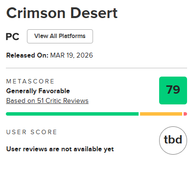 Saíram as notas de Crimson Desert no Metacritic!