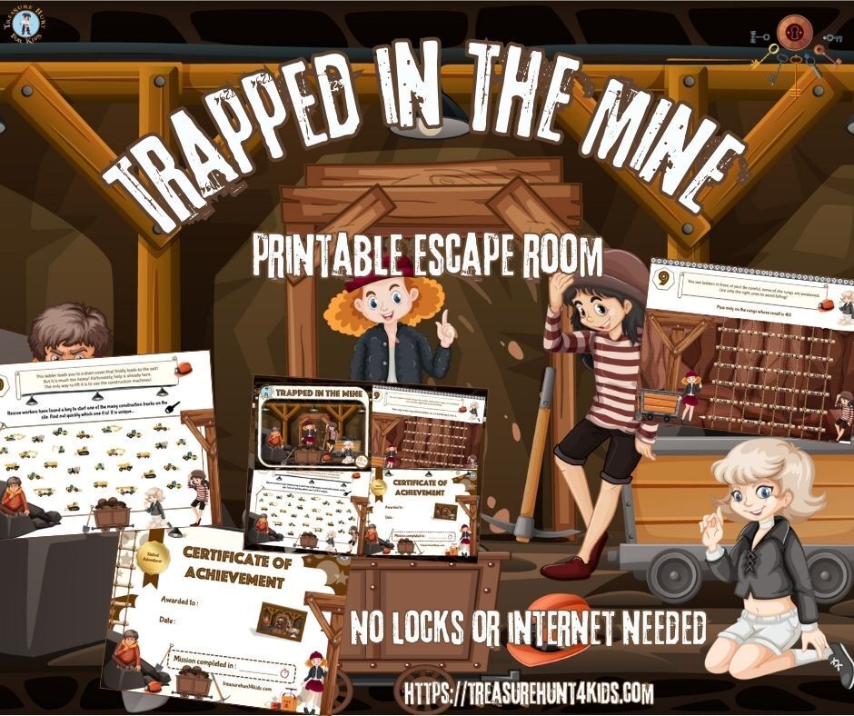 ⛏️ Trapped in a mine… can you escape in time?
Turn your home into a thrilling escape room and dive into the story of a daring underground adventure!
Solve puzzles, follow the clues, and work as a team to find your way out—before the clock runs out! 
treasurehunt4kids.com
