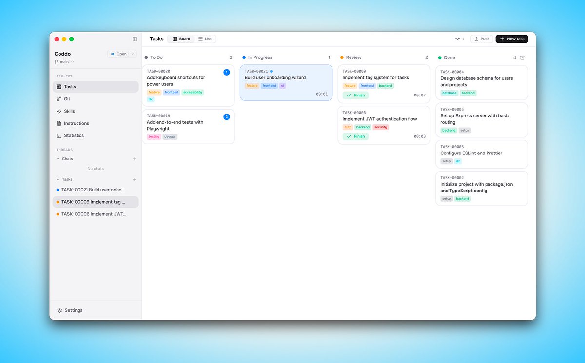 robinnat20's tweet photo. 🚀 Coddo is live.

A visual cockpit for Claude Code — Kanban, AI chat, skills, auto Git branches.

Not a better IDE. A different way to build software.

Free → https://t.co/gt4tk6yb7M https://t.co/SaeN7VhLw7