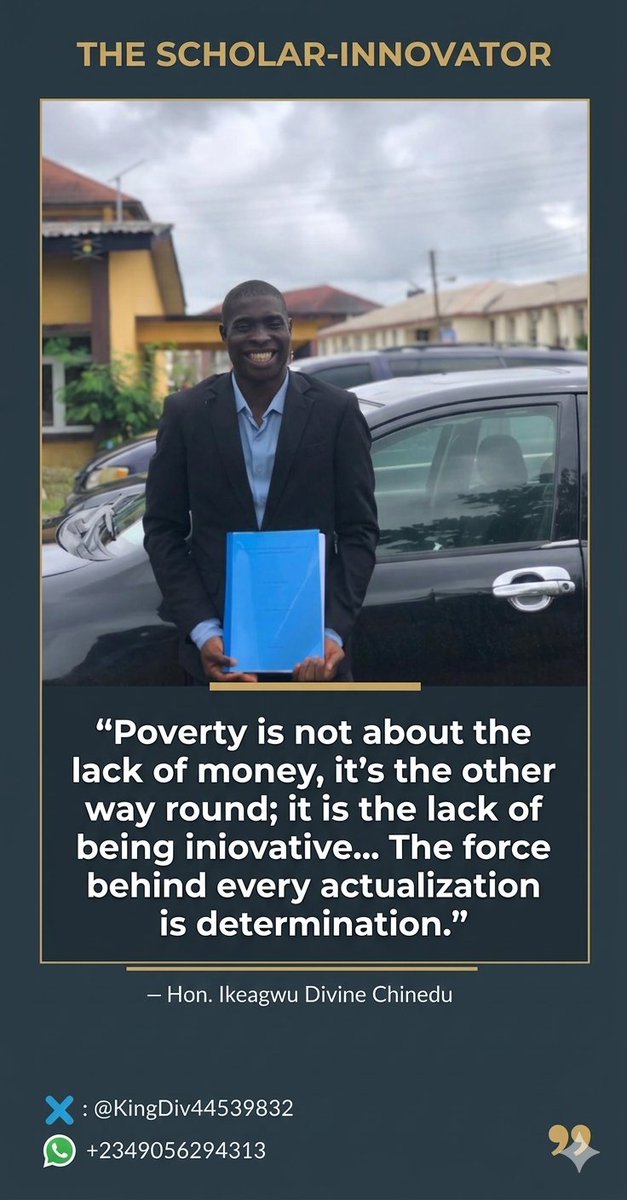KingDiv44539832's tweet photo. Poverty isn't just a lack of money; it's a lack of innovation.
Determination is the only force that turns dreams into reality. First degree bagged. Now on the chase for the second. 🚀
📩 divinek974@gmail.com
📱 +2349056294313 https://t.co/XoTOd0Q9rB