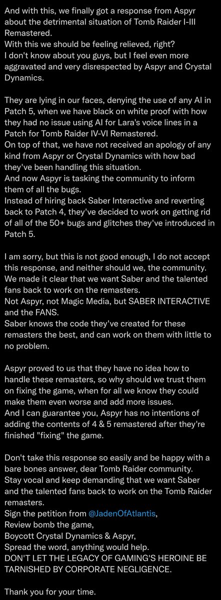 A message to the #TombRaider community
The petition is linked below ⬇️