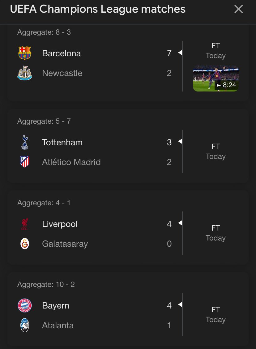 insightspd's tweet photo. 🚨Say what you want about Spurs… that was a respectable performance 👏

Liverpool carrying the EPL’s pride 🇬🇧🔥
Barcelona absolutely cooked Newcastle 🍳
Bayern finished what they started 💪

And just like that… Round of 16 DONE.
Onto the Quarter-Finals 🚀

#UCL #RoundOf16 https://t.co/aO7wcFvREd