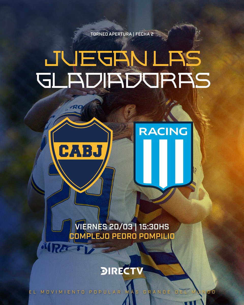 𝙅𝙪𝙚𝙜𝙖𝙣 𝙡𝙖𝙨 𝙂𝙡𝙖𝙙𝙞𝙖𝙙𝙤𝙧𝙖𝙨 ⚽️⚔️

⚽ Fecha 2 | #TorneoApertura2026
🆚 Racing
🏟️ Complejo Pedro Pompilio
🎫 Entrada libre y gratuita (hasta agotar capacidad)
💻 LPF Play

#DaleBoca 🔵🟡🔵