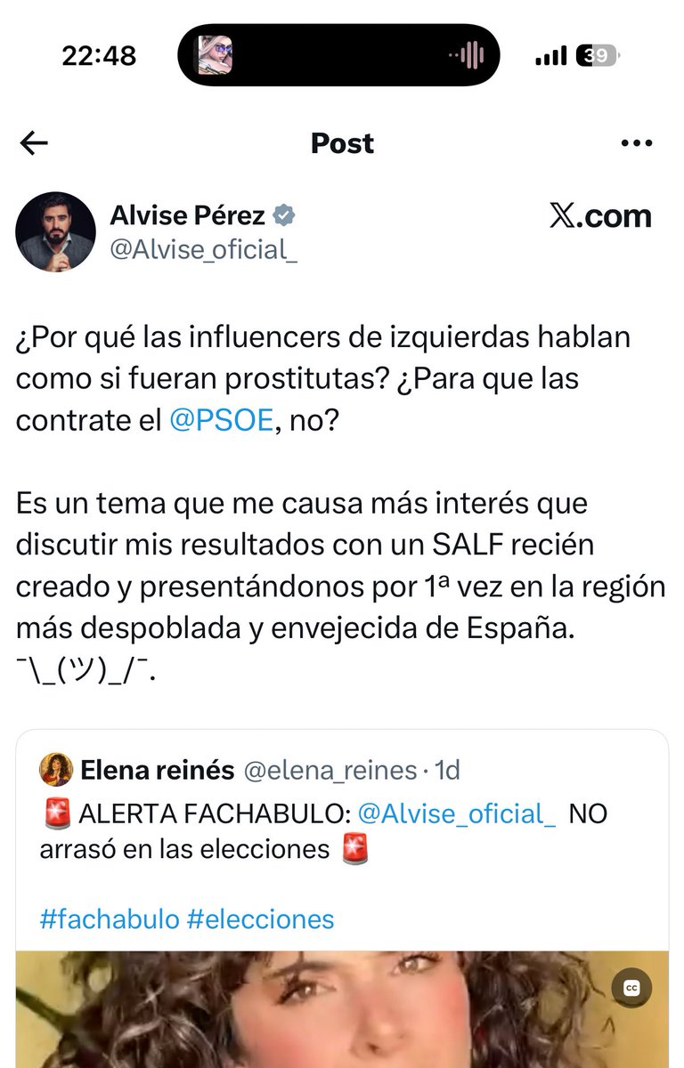 elena_reines's tweet photo. Este es level de los políticos de la derecha de nuestro país @alviseperez 

Parece que conoce de primera mano lo que él llama prostitutas 

Un besito que te hace falta https://t.co/P6wf7h0tKa