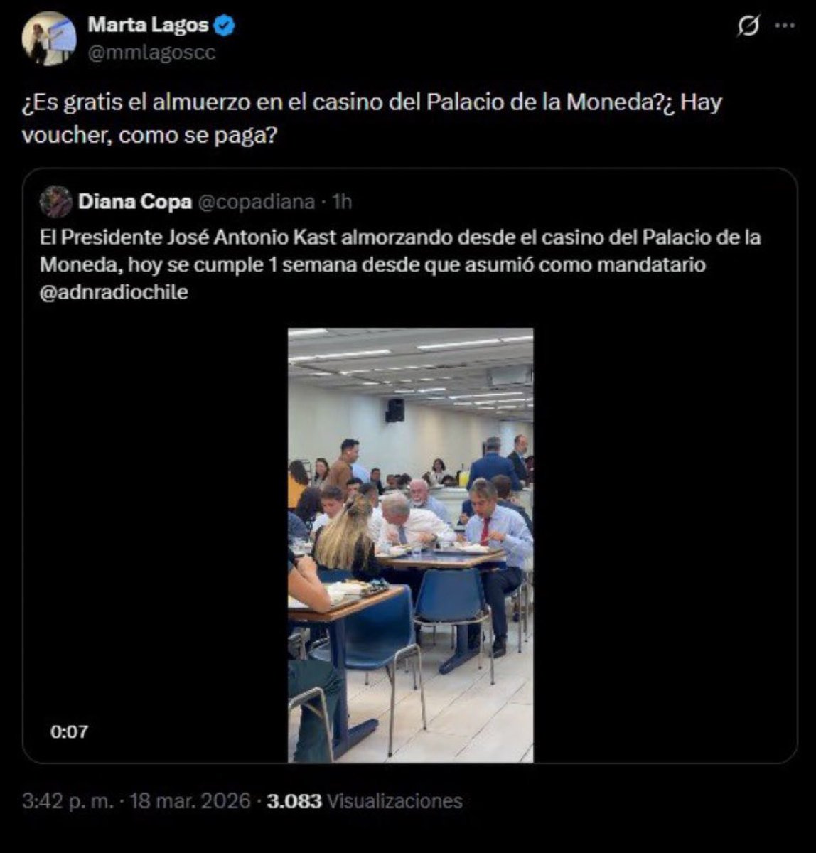 <a href="/mmlagoscc/">Marta Lagos</a> preocupada del costo del almuerzo en el Casino de La Moneda … alguien la ha visto preocupada por los $1.680 millones que se robó si yerno <a href="/albertolarrains/">Alberto Larraín</a> en la Fundación ProCultura ? Esos fondos eran de los más necesitados por si acaso !!