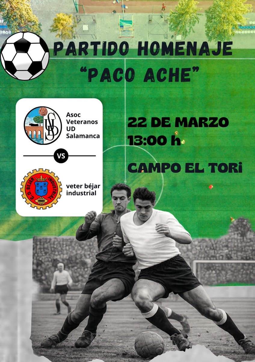 ESTE SEMANA TENEMOS PARTIDO. El domingo jugamos contra los veteranos del BEJAR . El partido se disputará este domingo día 22 de Marzo a las 13:00h en el campo EL TORI. Homenaje al ex jugador de ambos equipos PACO H. Nos servirá de preparación para próximos partidos
