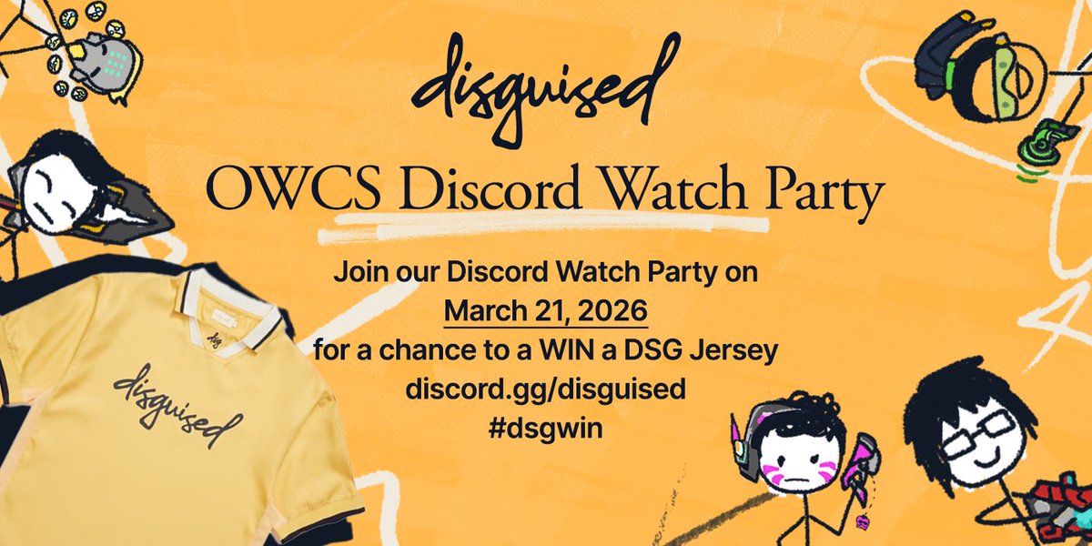 Disguised's tweet image. to celebrate our stage 1 debut, we’re doing a jersey giveaway! 

join our discord watch party on March 21st for a chance to win a FREE dsg jersey #DSGWIN 

💥Join Here: discord.gg/disguised