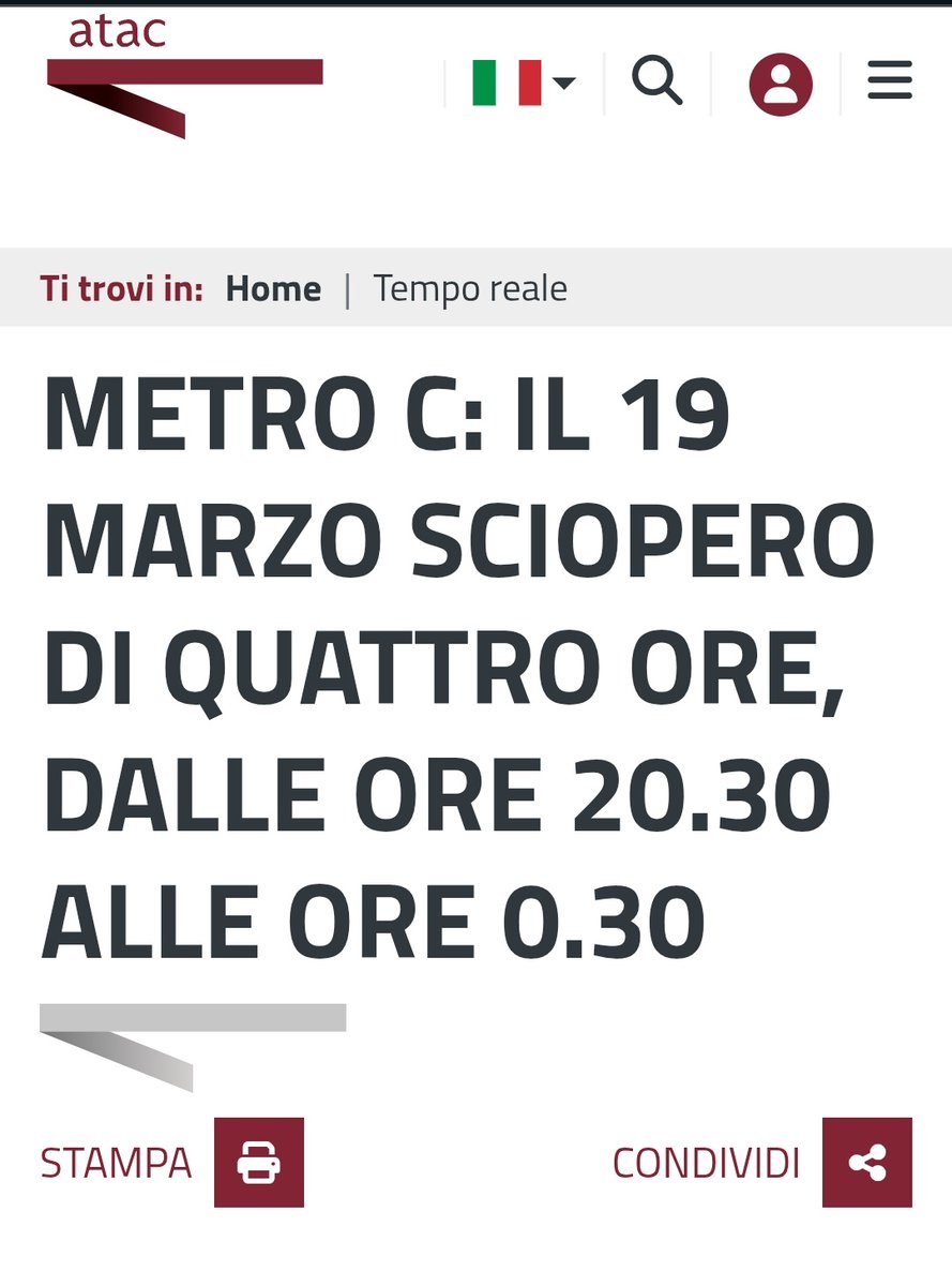 MercurioPsi's tweet image. ⚠️SCIOPERO⚠️ della sola #MetroC il 19 marzo dalle 20:30 alle 00:30

Non specificati i motivi su sito #ATAC