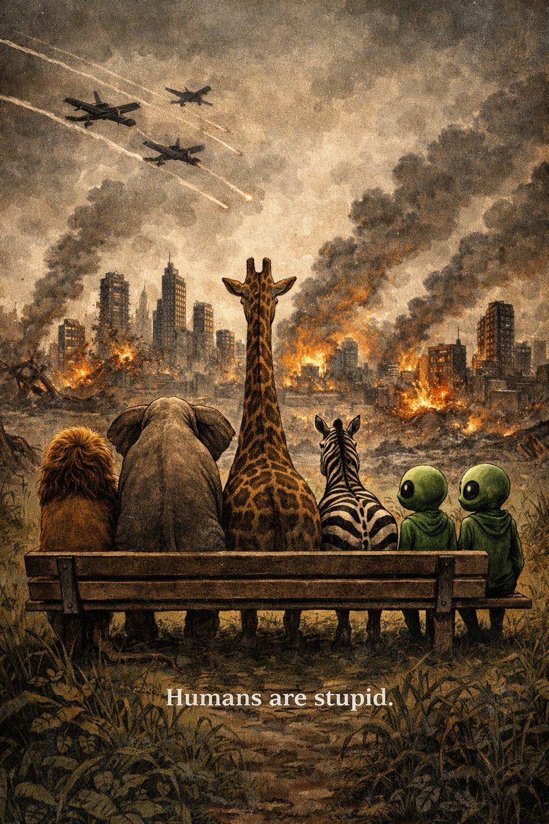 PixelSpellbook's tweet image. Humans are stupid.
— Observed unanimously.

#ArtOfTheDay #ArtistOnInstagram #CreativeCommunity #AIArt #SurrealArt