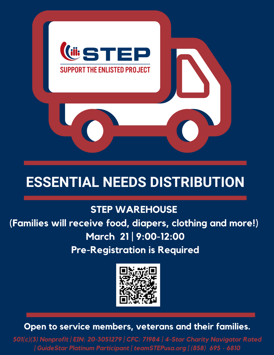 teamstepusa's tweet photo. Come and stock up on items you need. 
STEP Headquarters:
📆 Saturday, March 21st
9:00am-12:00pm

Registration: https://t.co/dwfBopWhJO

Please share this information with your networks and invite service members and families to sign up soon. 

 #military https://t.co/MMtb3OQX88