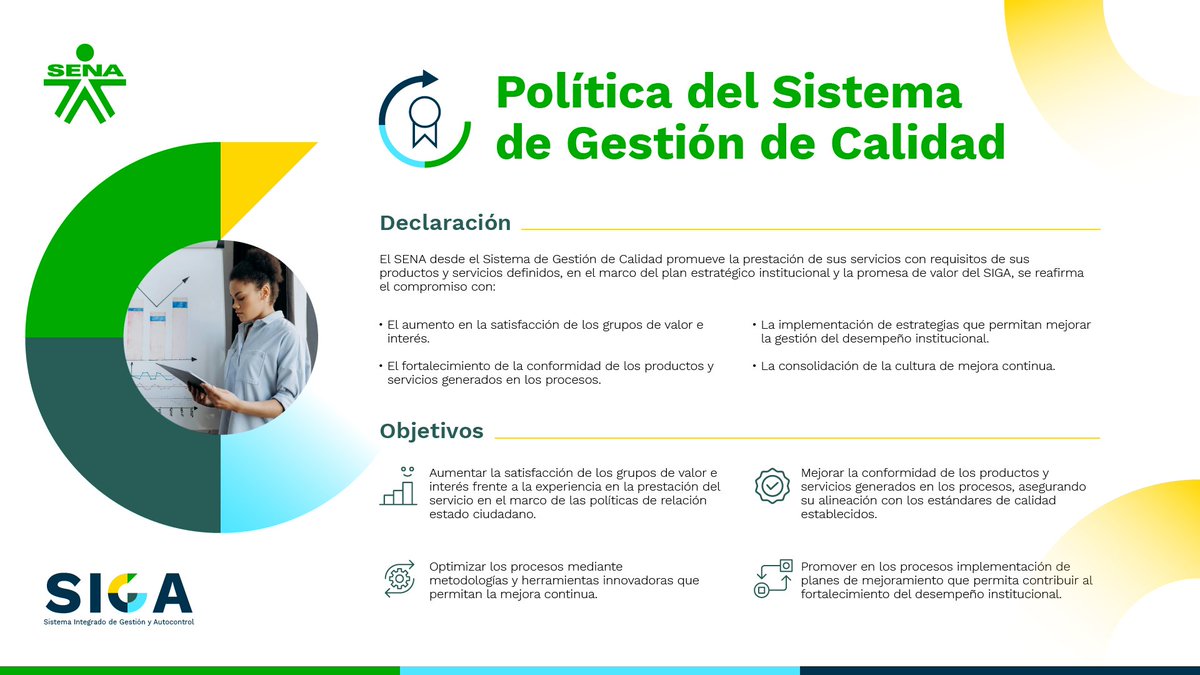 SENASoacha's tweet image. En el SENA trabajamos con estándares de calidad y transparencia. Conoce las Políticas SIGA que guían nuestro actuar en seguridad, medio ambiente y control interno. ¡Excelencia en cada proceso! 📝🛡️ #OrgulloSENA #SIGA